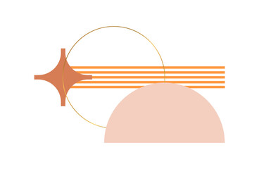 Contemporary Abstract Composition with Geometric Shapes and Warm Colors on White Backdrop