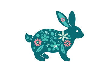 Bunny Silhouette Filled with Floral Design on White Background Illustration