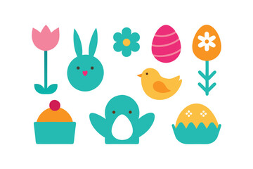 Doodle Style Easter Elements Collection on White Background Graphic Set