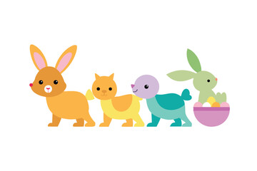 Adorable Baby Animals in an Easter Parade Illustration