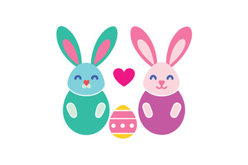 Obraz premium Adorable Bunny Couple with Love Themed Easter Eggs Design