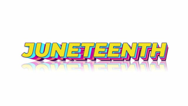 Word Juneteenth in yellow, blue, and pink colors suitable for social media posts, educational materials, event posters, and historical content.