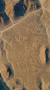 Ancient Geoglyphs in Desert Landscape - Mysterious Earth Carvings and Symbols
