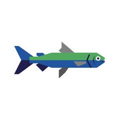 Stylized Geometric Fish Illustration: A Modern Aquatic Design Featuring Blue and Green Colors