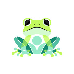 Obraz premium Stylized geometric green frog illustration isolated on a clean white backdrop