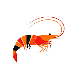 Stylized Shrimp Illustration with Geometric Design on a White Background