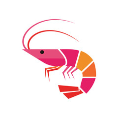 Stylized Shrimp Illustration with Vibrant Colors and Simple Design Elements