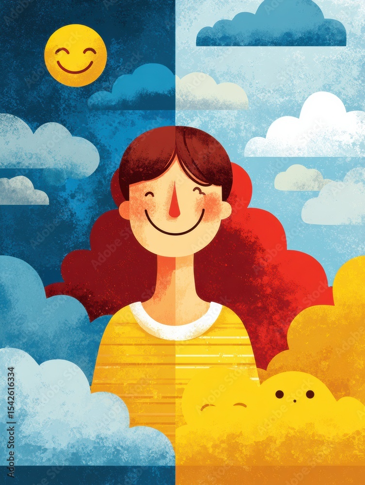 Aufkleber Understanding Gratitude and Toxic Positivity Through Visual Contrast in Emotions and Expressions