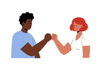 Cartoon image of an African American man and a woman fistbumping in solidarity