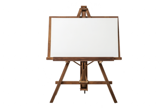 Wooden easel with blank canvas isolated on transparent background