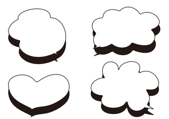 吹き出し四個セット・白背景に黒の影つき