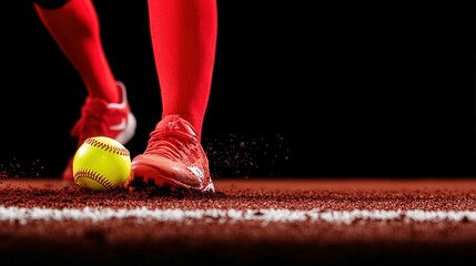 Softball Player Sliding into Base, Close-up of Cleats and Ball