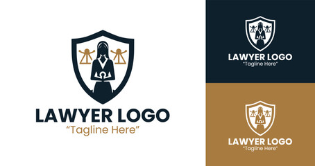 Elegant Lawyer Shield Logo with Scales of Justice for Legal Branding