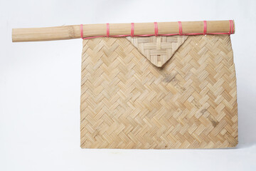 Woven bamboo fan envelope with red string