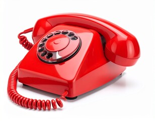 old red telephone on white background