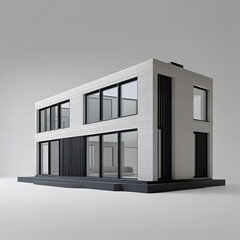 3d rendered modern house and building with glass windows and urban architectural design