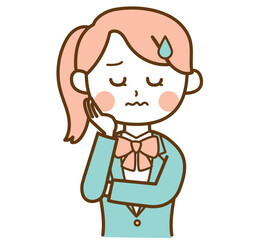 困った顔をして悩んでいるブレザー制服の学生の女の子のイラスト素材