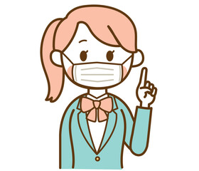 マスクをしているブレザー制服の学生の女の子のイラスト素材