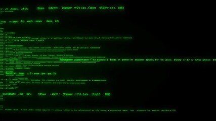 Green computer code lines on black screen hacker terminal interface
