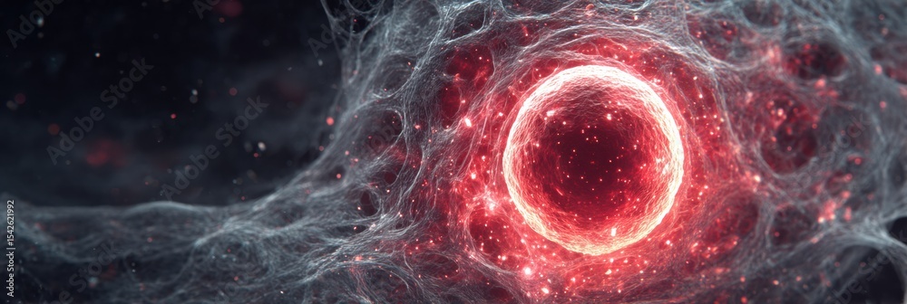 Aufkleber Visual Representation of an Infected Cell With a Glowing Core in a Sci-Fi Style Setting, Showcasing Biological Complexities and Luminous Details