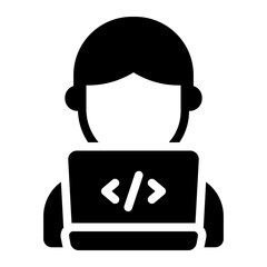 tech engineer glyph icon with laptop and server code