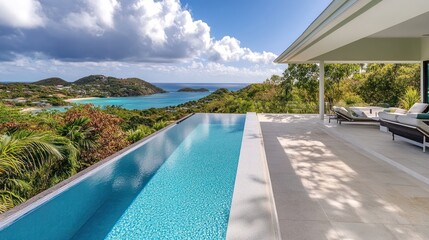 Fototapeta premium Ocean view infinity pool, luxury patio