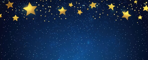 Naklejka premium Gold stars on a dark blue night sky