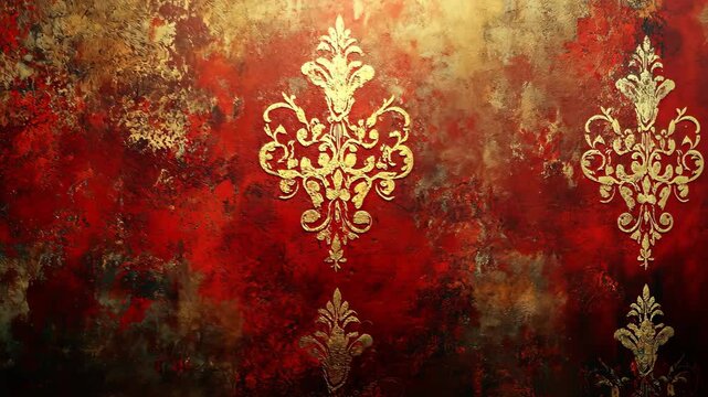 Red textured background with gold damask pattern