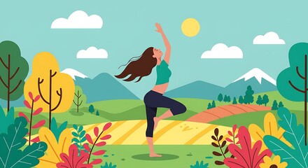 Woman Practicing Yoga in Serene Nature Landscape