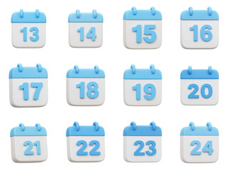 3D calendar icons with dates 13 to 24 in blue