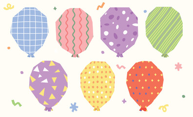 Cheerful Patterned Party Balloon Clipart Collection with Cutout Style