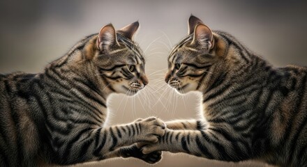 Obraz premium Two Felines Reaching For Each Other A Beautiful Moment