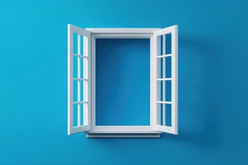 Open white window on bright blue wall © Qohhar