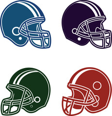 Four American Football Helmets Vector Illustration