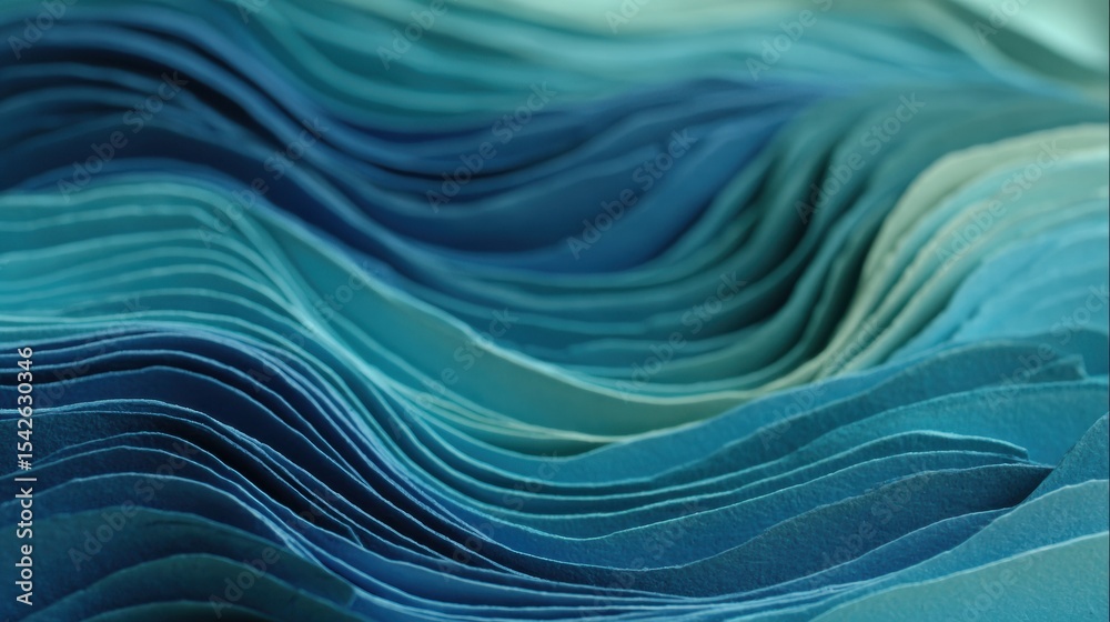Poster Layers of Blue Tones Create a Serene Wave Pattern, Suggesting a Soothing Slow-Motion Effect in a Tranquil Setting