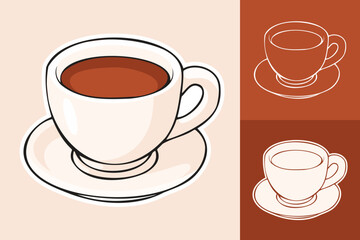 Three types of Cartoon Style Sticker of  Tea Cup