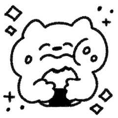 おにぎりをほおばるゆるかわいいネコの手描きイラスト (モノクロ)