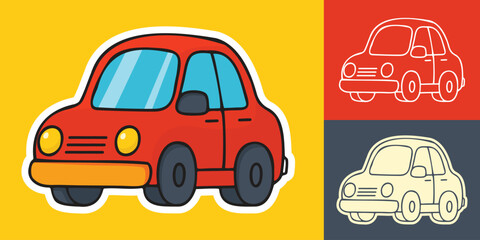 Three types of Cartoon Style Sticker of Cute Car