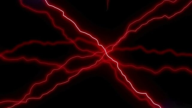 Abstract depiction of vibrant red lightning bolts against a dark background, creating an electrifying atmosphere