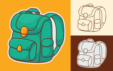 Three Types of Cartoon Style Sticker of Hiking Backpacks