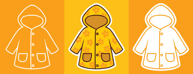 Three Types of Cartoon Style Sticker of Raincoat Jacket