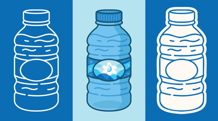 Three Types of Cartoon Style Sticker of Plastic Water Bottles