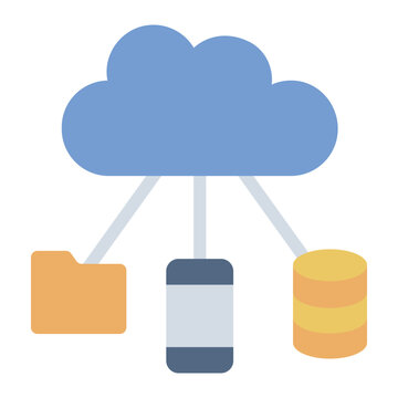 cloud network flat icon with device and database