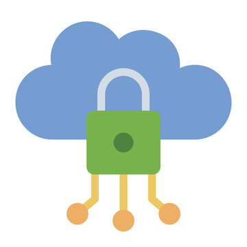 cloud flat icon with a padlock symbol
