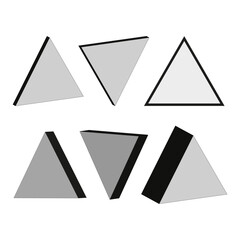 Three dimensional triangles. Isometric shape icon. Grey vector elements. Shaded polygonal form.