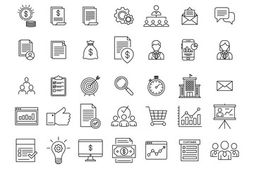 Big set business icon, editable line business icons, Business Growth Strategy Icons Charts, Planning, Teamwork, and Success, business icon set isolated on white background