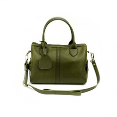 Beautiful mung bean green leather tote bag isolated on white background, Perfect for leather products catalog design