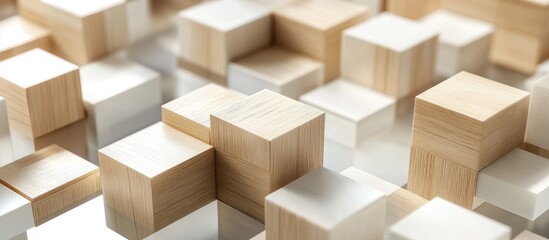 Abstract design of light-colored wooden cubes
