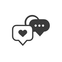 Engagement Heart Icon with Chat Bubble Lines Vector Silhouette Flat Icon Design
