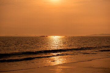 The beautiful landscape of beach background blue sky at sunset. 